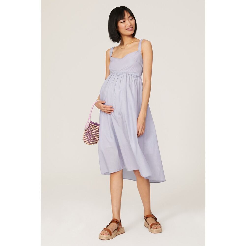 EMILIA GEORGE Purple Blue Cotton Blend Empire Waistline Sweetheart Dress Size M